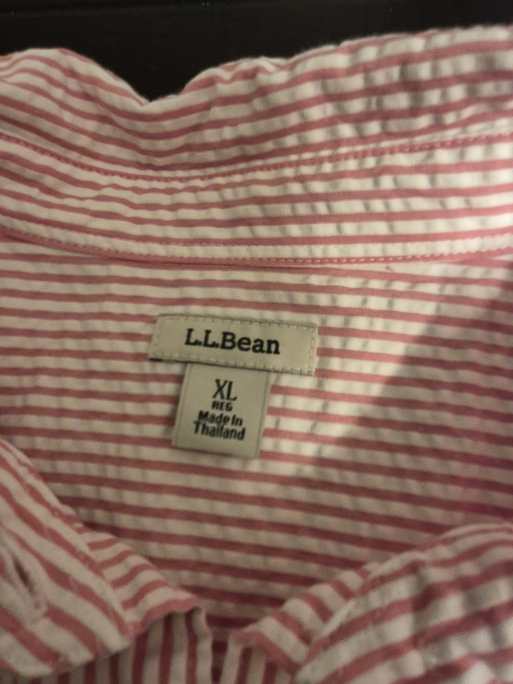 L.L. Bean Womens Pink & White Seersucker Stripe Button-Down Shirt - Picture 2 of 3